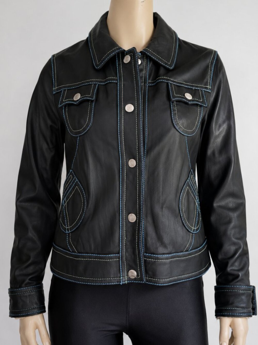 Wilsons Y2K Leather Trucker Jacket Western Contrast Stitching Sz Med
